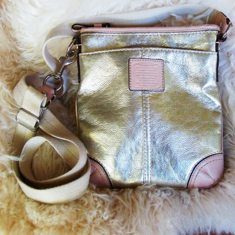 Coach Metallic Gold  Leather Mini Cross Body Bag